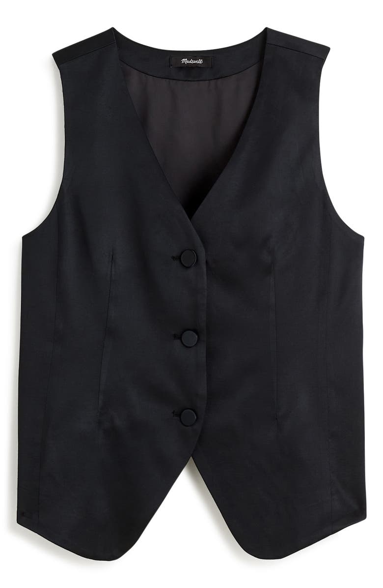 Madewell Button Front Satin Vest Top, Alternate, color, True Black
