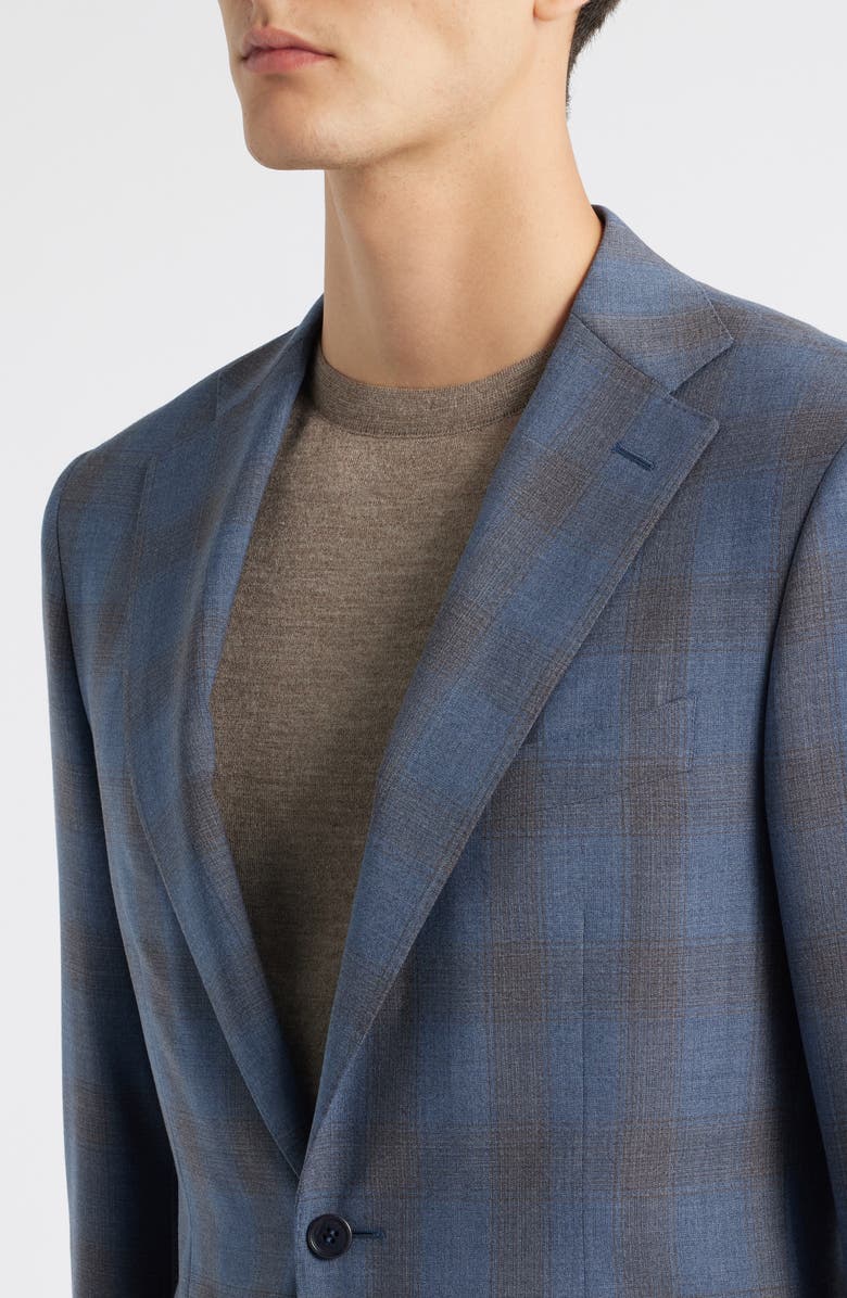 Canali Capri Trim Fit Blue & Brown Plaid Wool Suit, Alternate, color, Blue