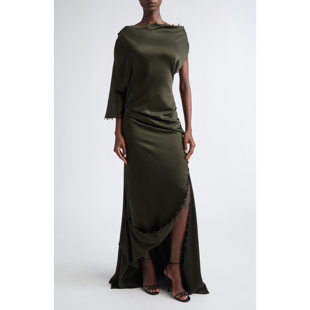 Victoria Beckham Rouleaux Trim Draped Satin Gown In Green