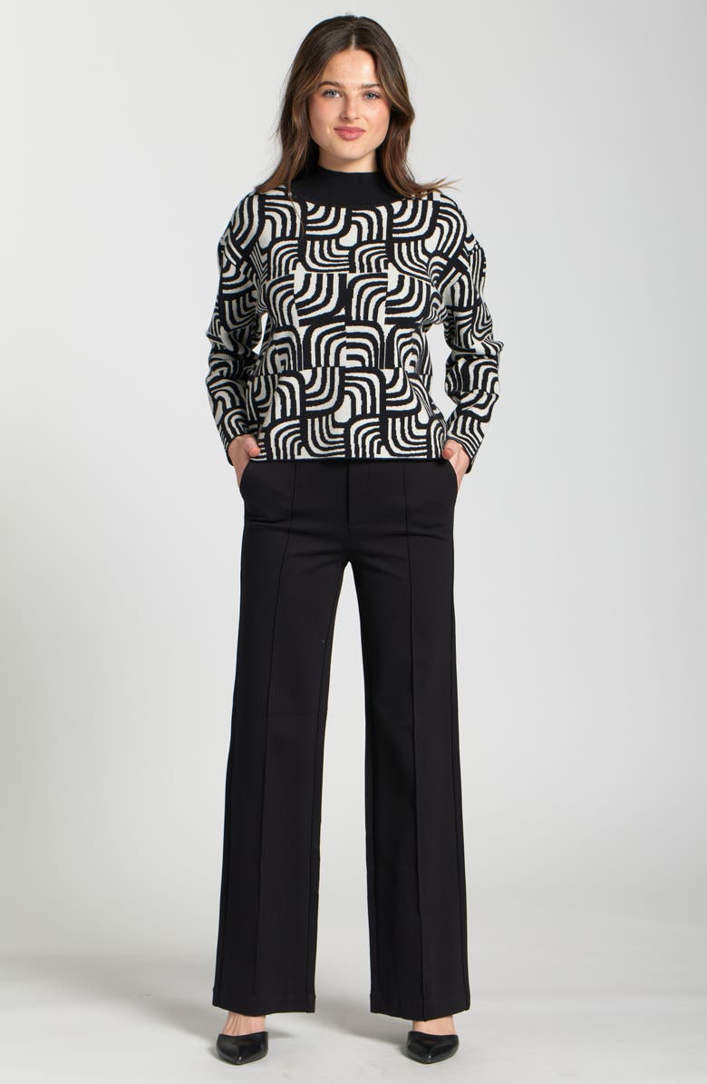 APNY Abstract Jacquard Mock Neck Sweater, Alternate, color, Black/ White