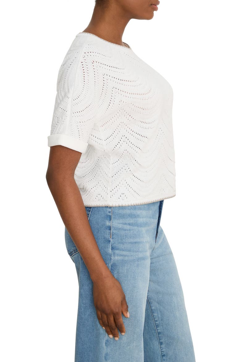 Pointelle Swirl Stitch Cotton Sweater, Alternate, color, PAPER WHITE
