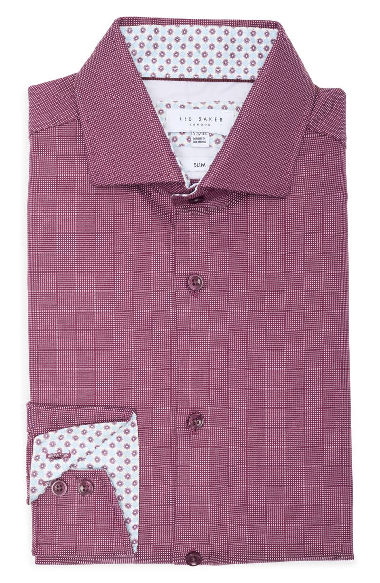 Ted Baker London Slim Fit Dress Shirt, Alternate, color, Maroon/ White