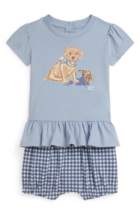 Puppy Cotton Graphic T-Shirt & Gingham Shorts Set (Baby)