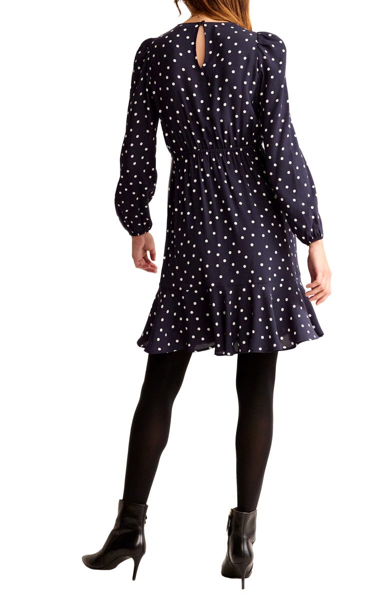 Boden Polka Dot Pleated Bodice Long Sleeve Minidress, Alternate, color, 