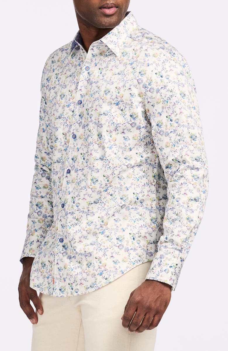 Robert Graham Floral Print Cotton Button-Up Shirt, Alternate, color, White Multi