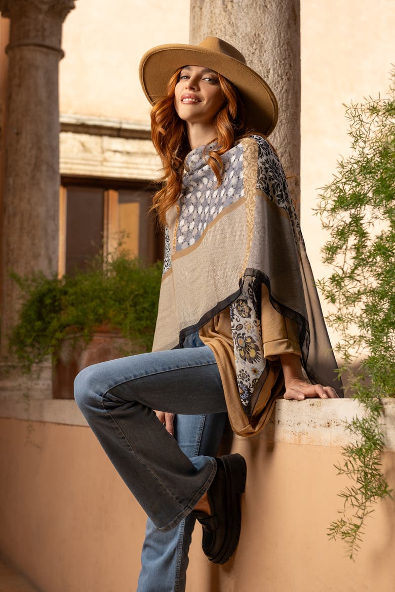 Dafne - Large Silk Scarf for Women, Alternate, color, Beige and Grey