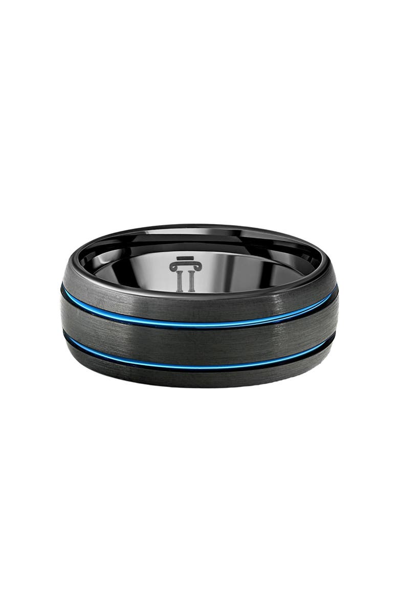 Bliss Diamond Men's Black & Blue Two Line Tungsten Ring Brushed Ring 8mm Wedding Band, Main, color,