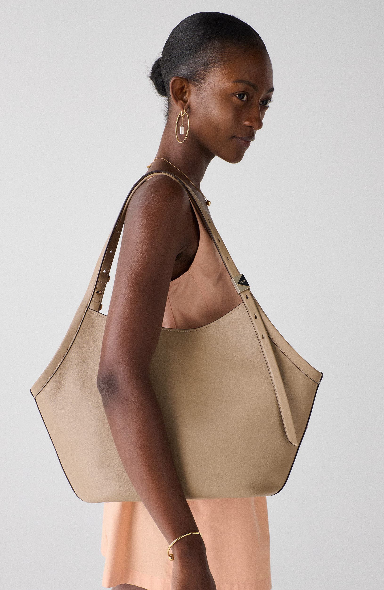 Deco Fine Grain Leather Tulip Tote, Alternate, color, TIMELESS TAUPE