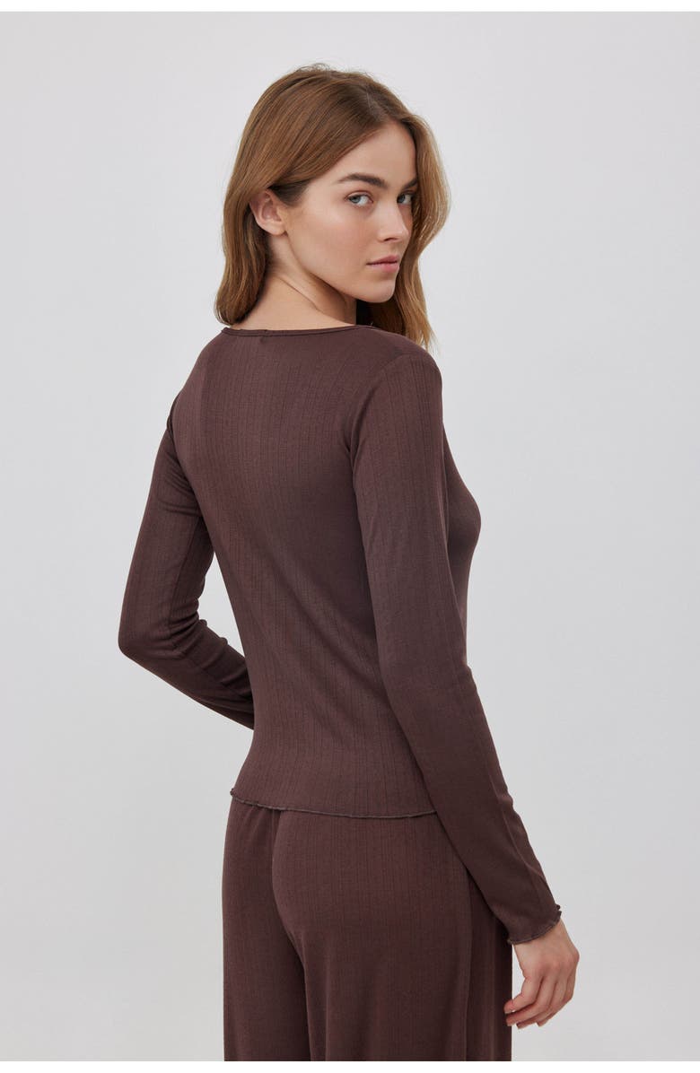 Gottex Beach Life Daydream Pointelle Buttoned Loungewear Top, Alternate, color, Brown