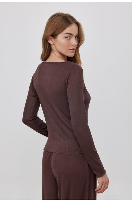 Gottex Beach Life Daydream Pointelle Buttoned Loungewear Top In Brown