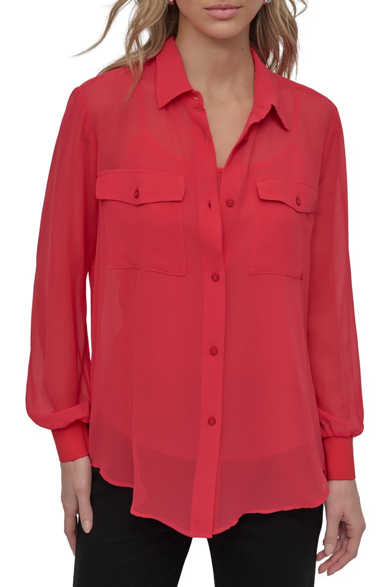 Chiffon Button-Up Shirt, Main, color, WATERMLN SUGAR