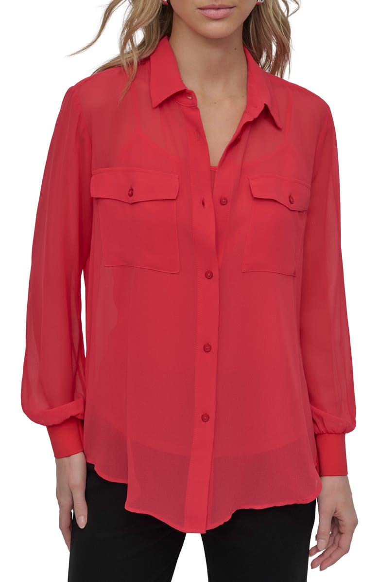 DKNY Chiffon Button-Up Shirt, Main, color, Watermln Sugar