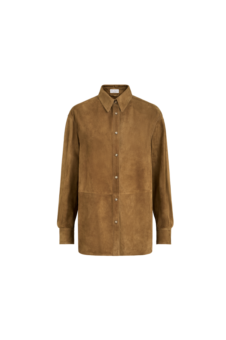 Suede shirt with monili, Alternate, color, Light Brown
