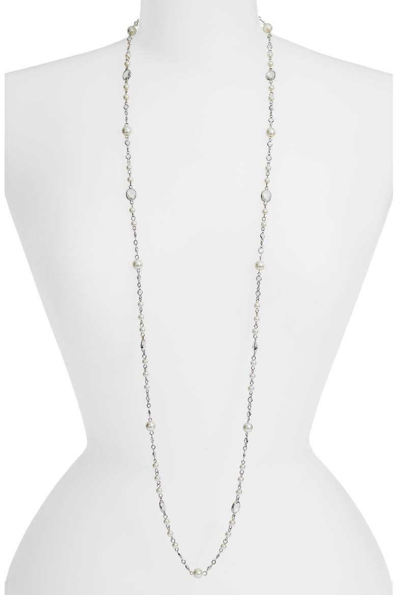 Imitation Pearl Station Necklace, Main, color, CRYSTAL/ SILVER