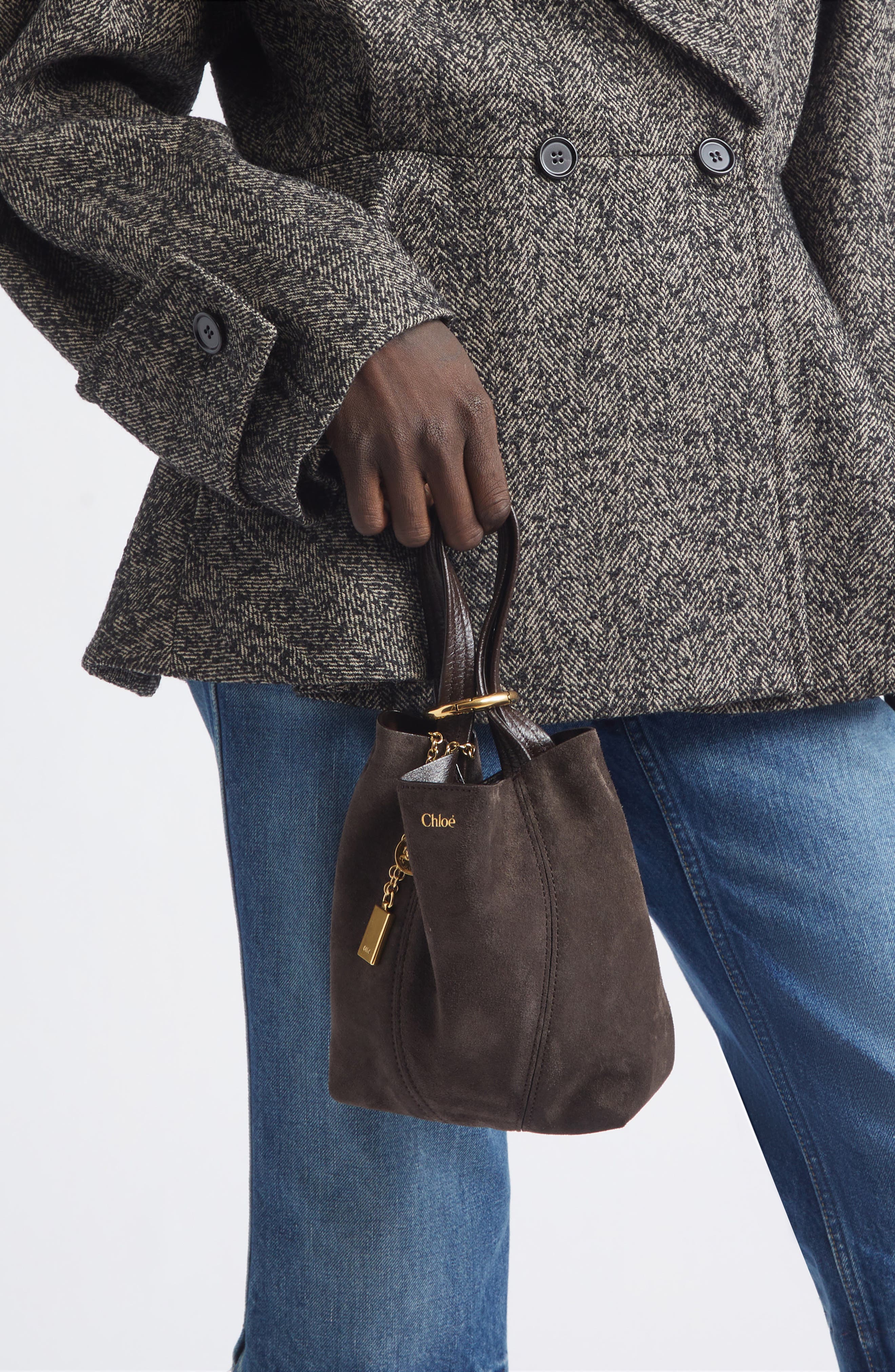 Chloé Small Spin Suede Crossbody Tote, Alternate, color, Kohl Brown