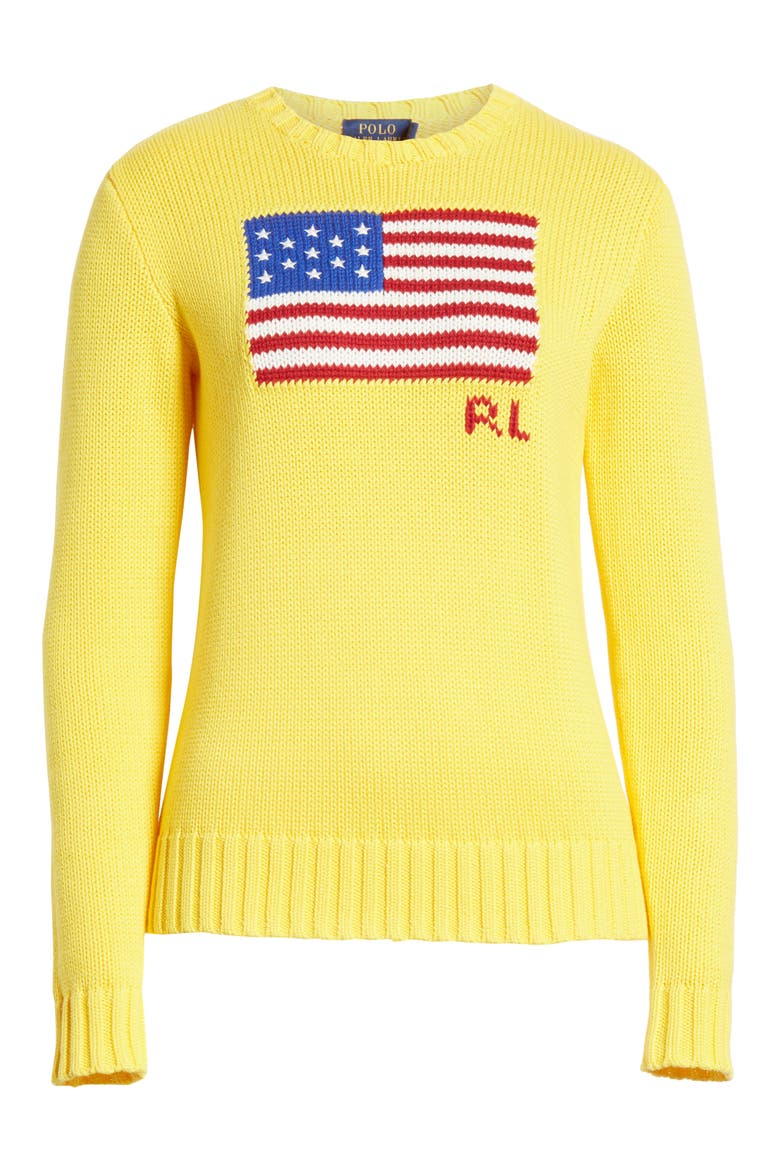 Flag Cotton Sweater, Alternate, color, YELLOW