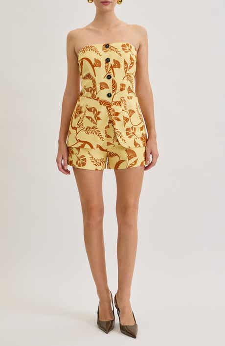 Savannah Print Strapless Button Front Top