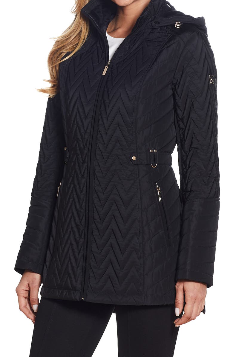 Gallery Hooded Quilted Jacket, Alternate, color, Black