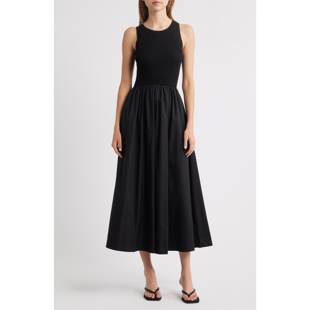 Moon River Mixed Media Sleeveless Dress In Black