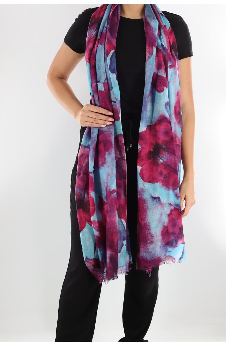 La Fiorentina Watercolor Print Scarf, Main, color, Turquoise