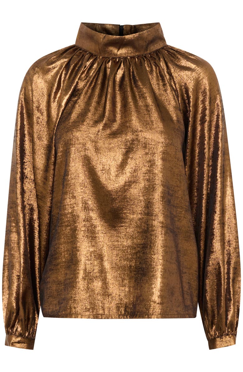 Soaked in Luxury SLElvie Funnel Neck Metallic Blouse, Alternate, color, Copper