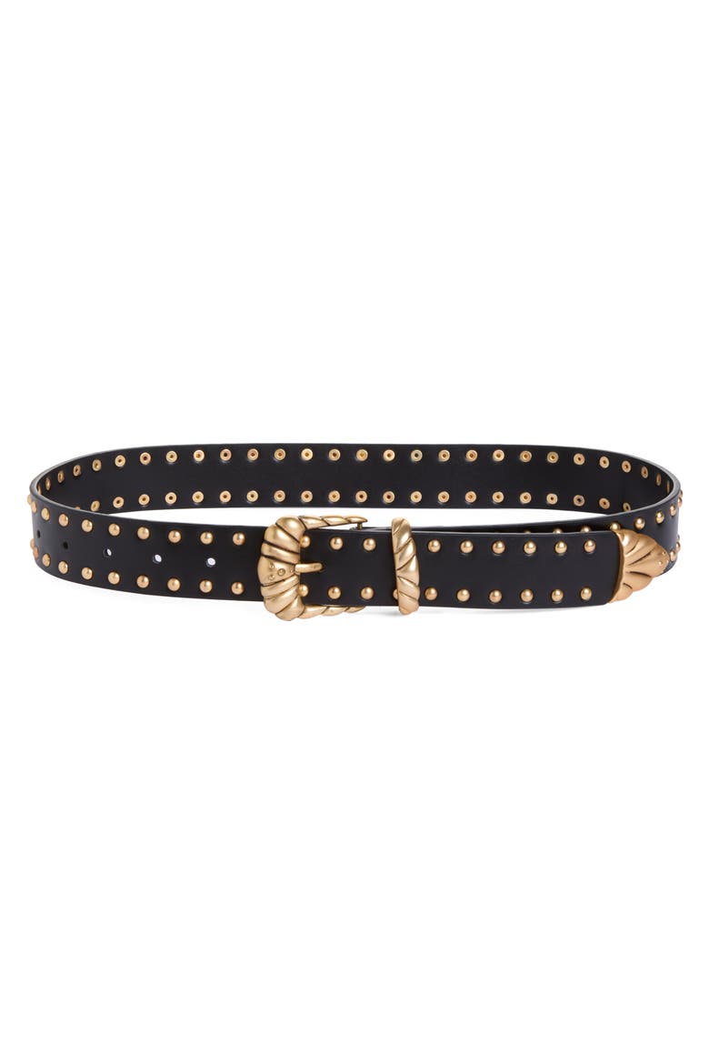 Classic Studded Western Leather Belt, Main, color, BLACK001