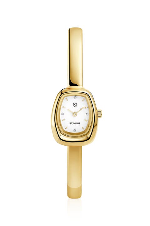 Watch Borsa - Gold Plated Stainless Steel, With White Matte Dial, Polished Surface With White Zirconia.