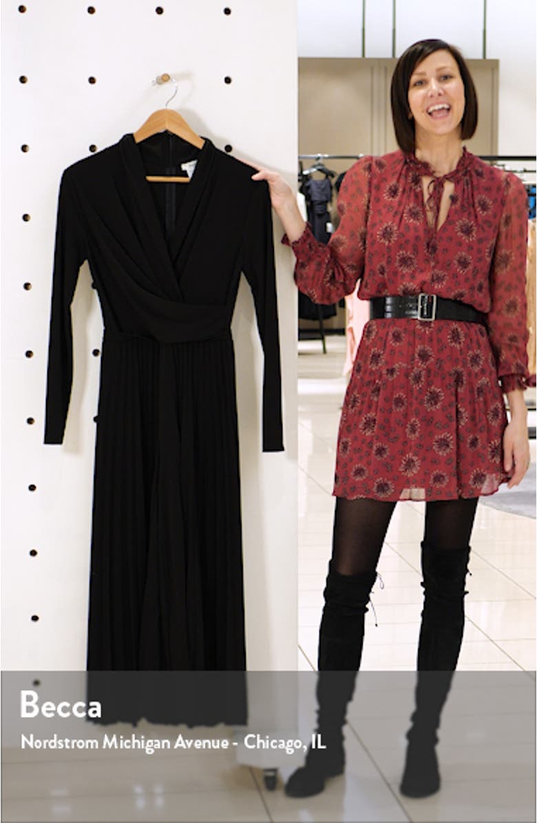 Vieste Long Sleeve Pleated Wide Leg Jersey Jumpsuit, sales video thumbnail