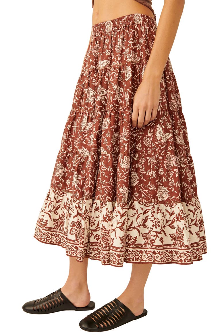 Full Swing Floral Border Detail Cotton Blend Midi Skirt, Alternate, color, CHOCOLATE COMBO