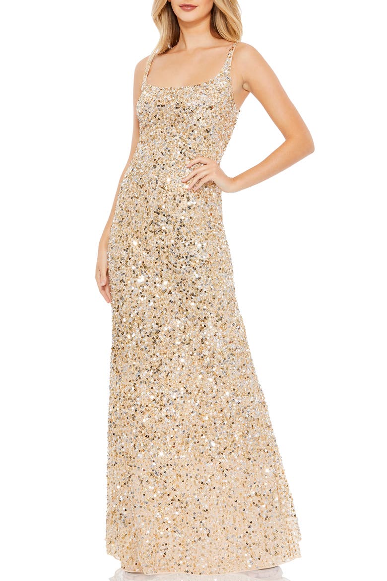 Sequin Column Gown, Main, color, GOLD