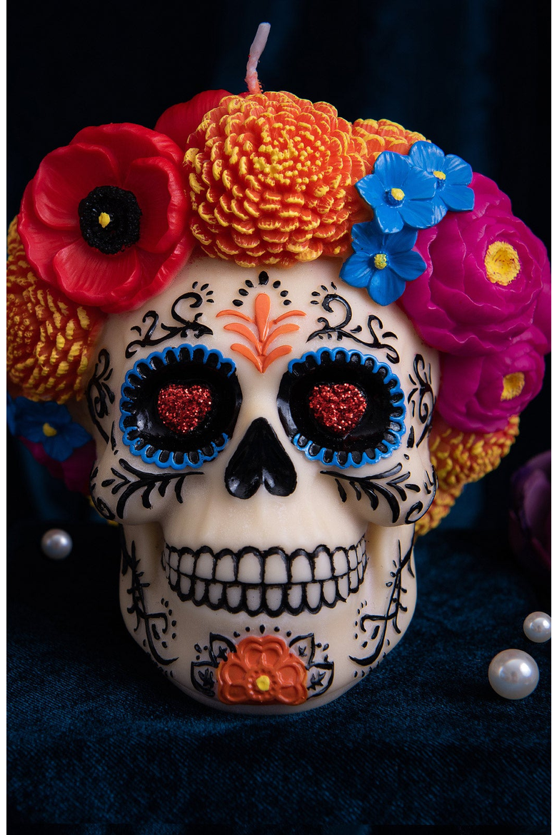 Dia De Los Muertos Scented Candle, Alternate, color, Off-white / Floral