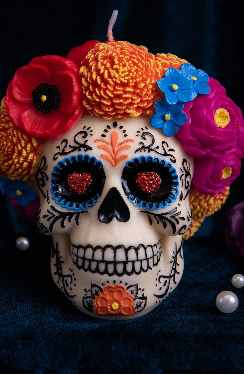 Southlake gifts Dia De Los Muertos Scented Candle, Alternate, color, Off-White / Floral