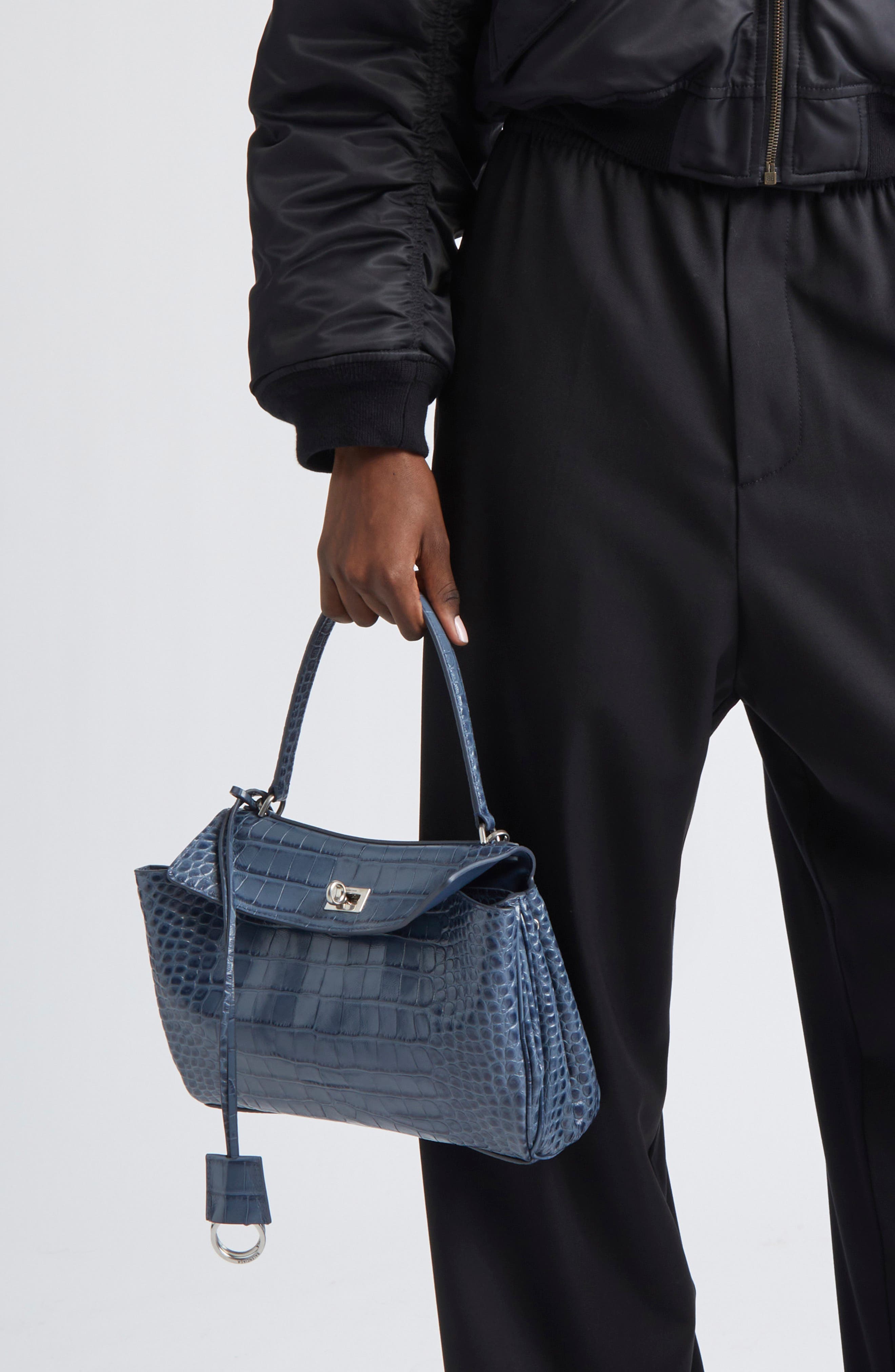 Balenciaga Rodeo Croc Embossed Leather Top Handle Bag, Alternate, color, 