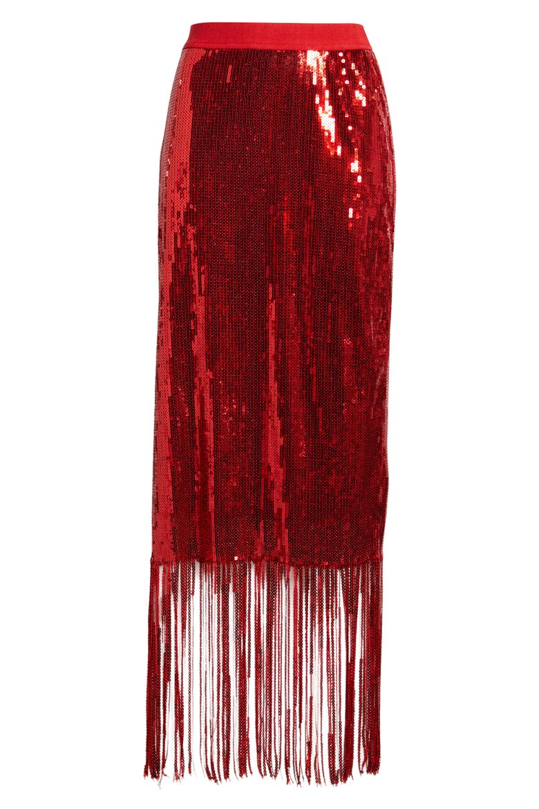 Ihmollia Sequin Fringe Skirt, Alternate, color, RED