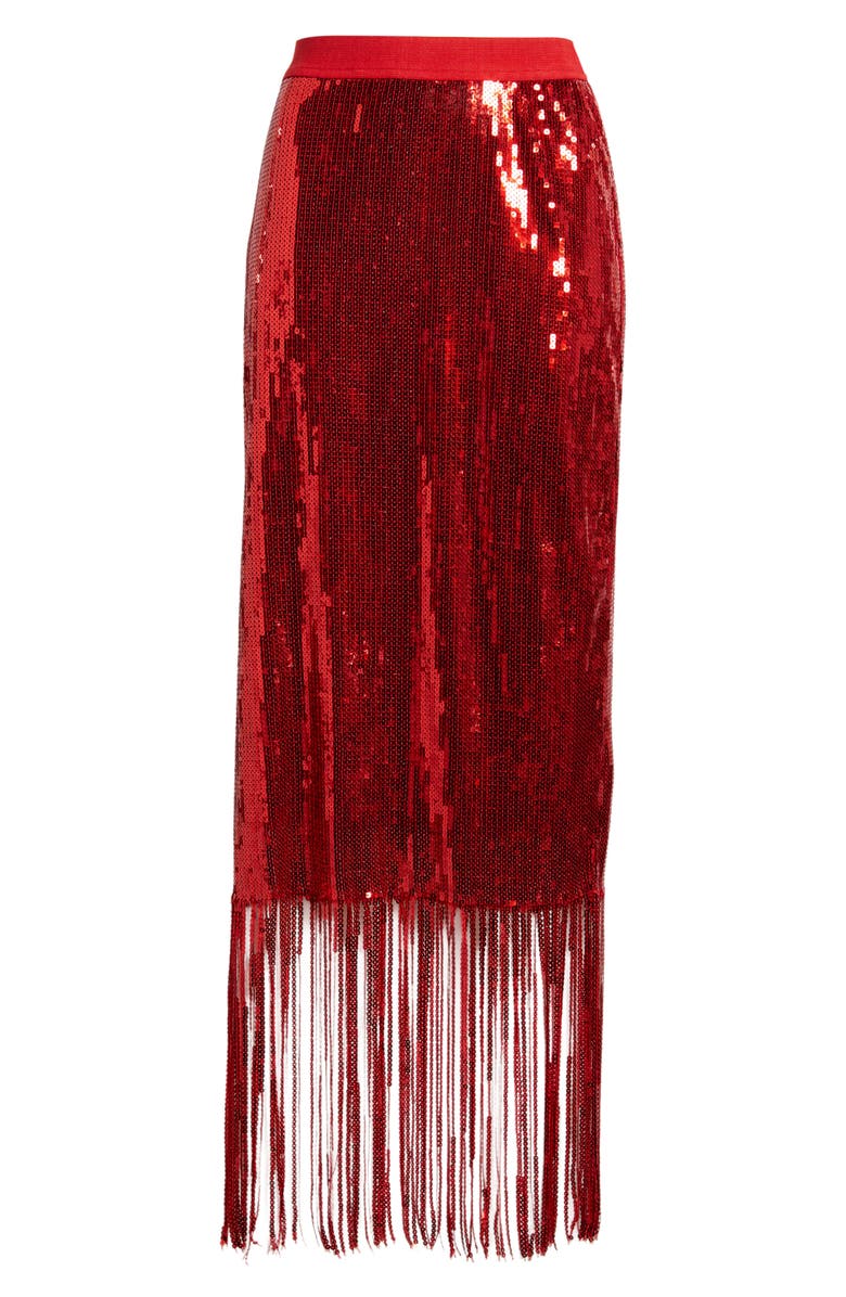 ICHI Ihmollia Sequin Fringe Skirt, Alternate, color, Red