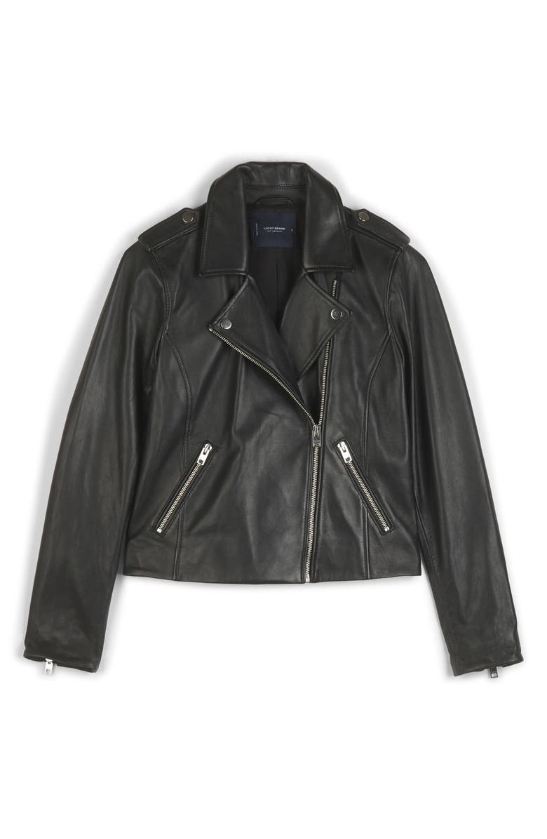 Lucky Brand Leather Moto Jacket, Alternate, color,
