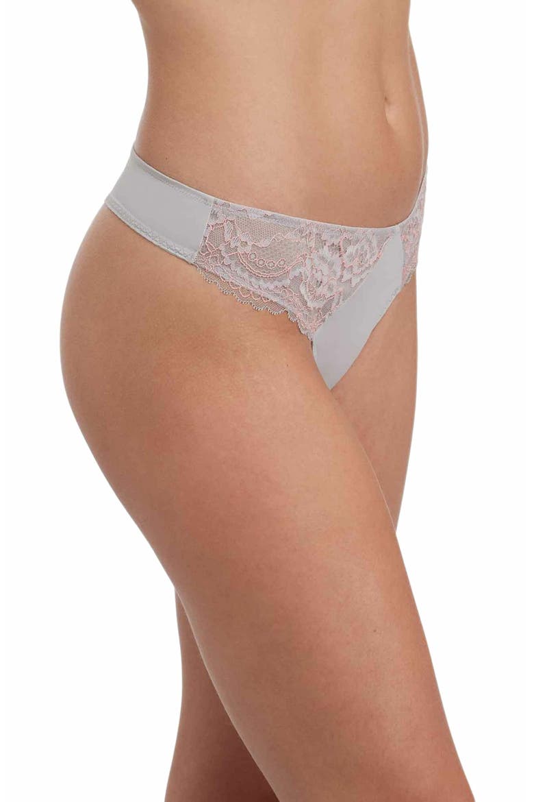 Minx Lace Thong, Alternate, color, Pebble/Peach