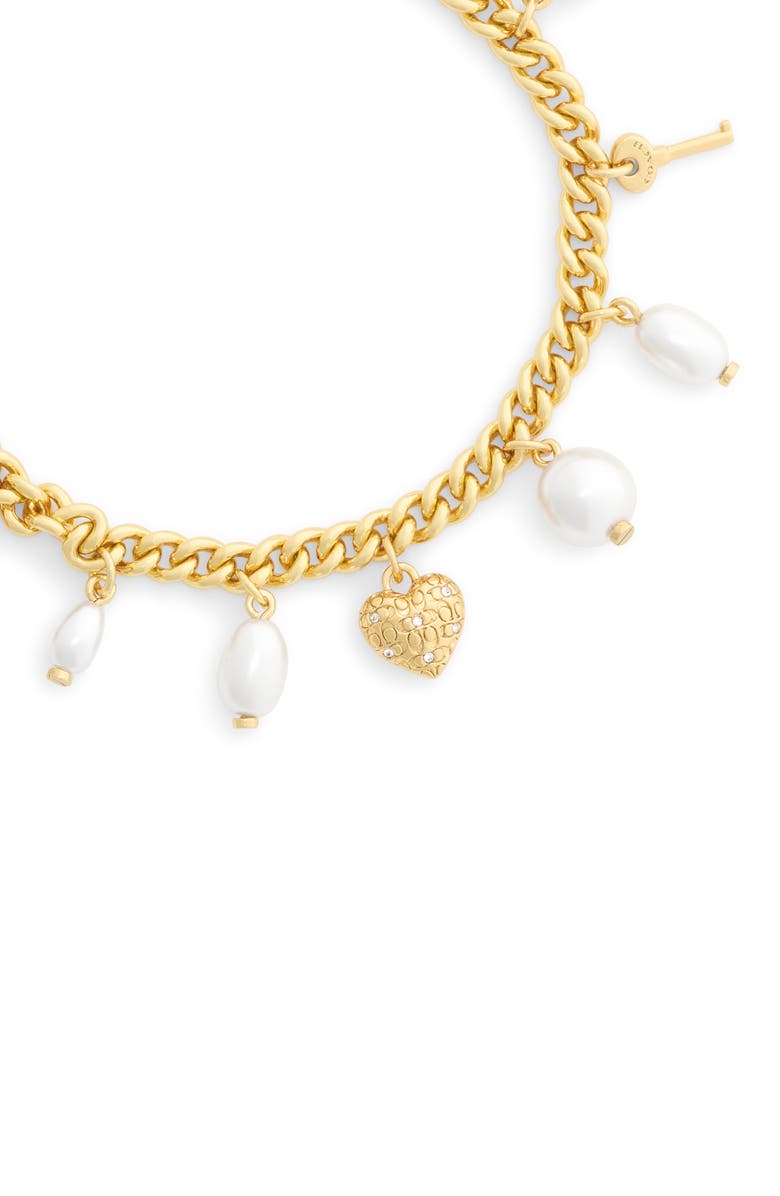 COACH Iconic Faux Pearl Charm Bracelet, Alternate, color,