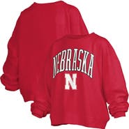 PRESSBOX Women's Pressbox Scarlet Nebraska Huskers Janise Arch Over Logo Waist Length Oversized Pullover Sweatshirt