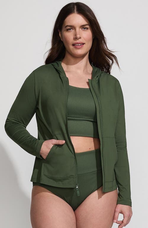 Lands' End Long Sleeve Hooded Full Zip Upf 50 Rash Guard In Rich Olive Green