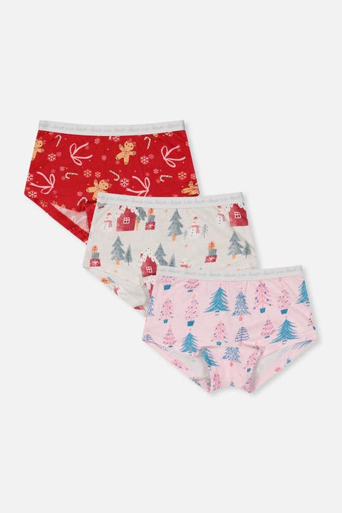 Holiday Organic Cotton Full Coverage 3-Pack Boyshort Panties