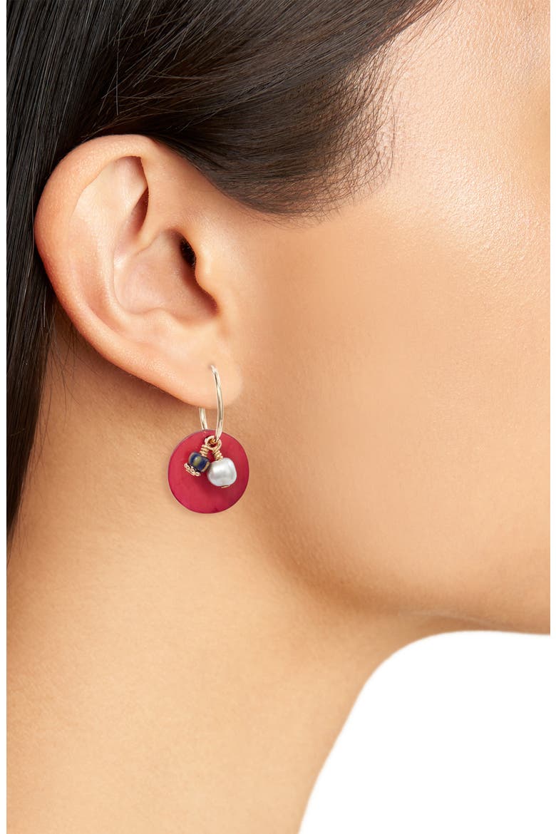 Giselle Genuine Pearl Hoop Earrings, Alternate, color, CRANBERRY