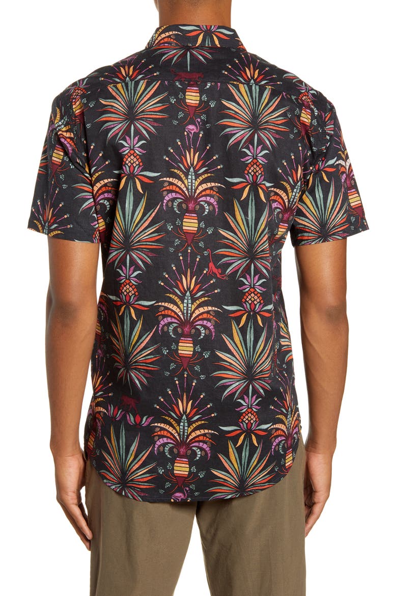 Sundays Floral Short Sleeve Button-Up Shirt, Alternate, color, BLACK