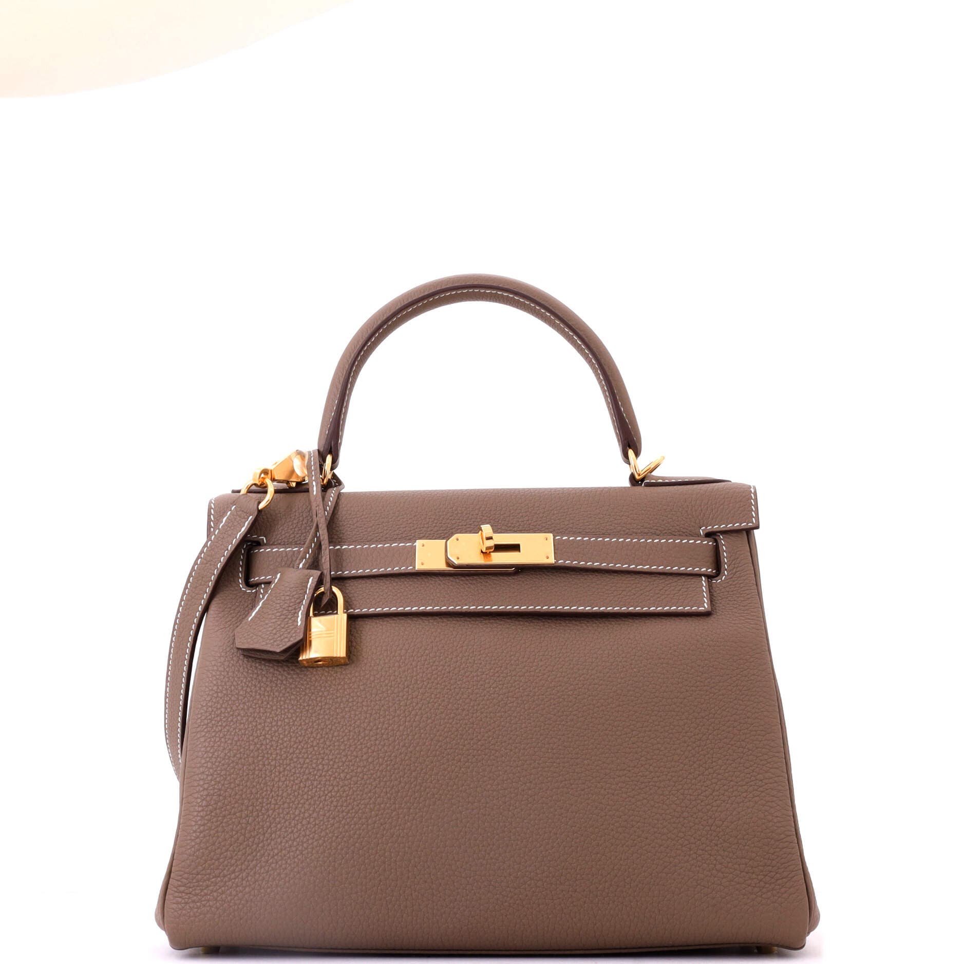 Pre-Owned Hermes Kelly Handbag Grey Togo with Gold Hardware 28, Main, color, Etoupe