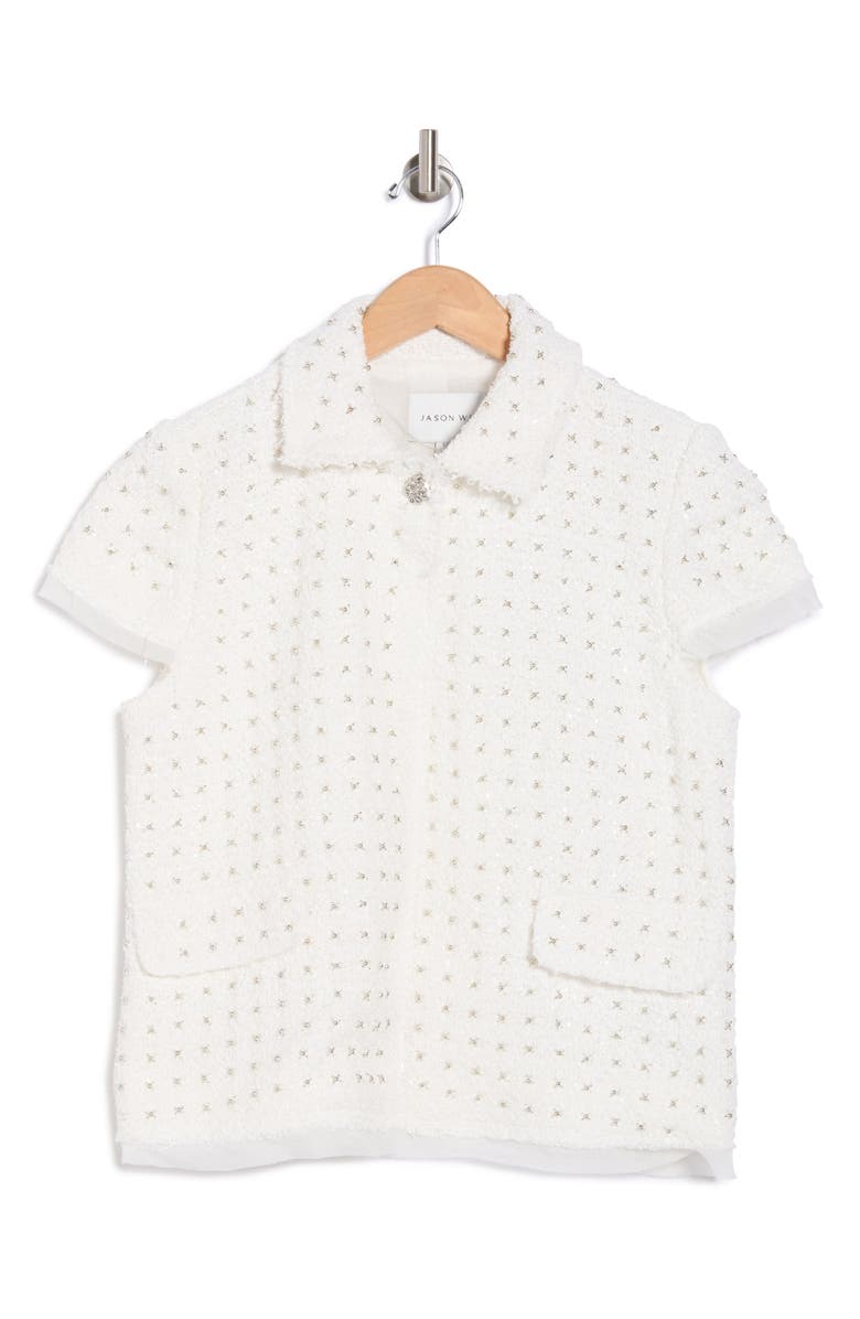 JASON WU Embellished Tweed Short Sleeve Blazer, Alternate, color, 