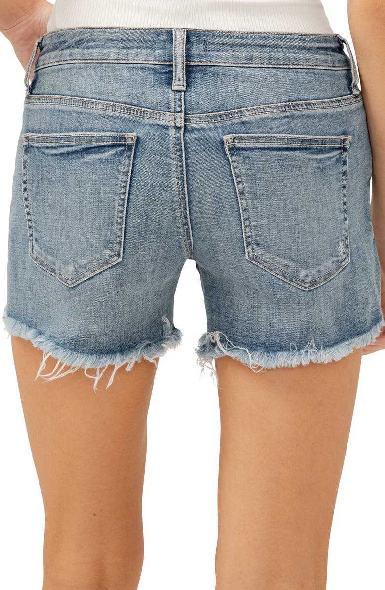 Silver Jeans Co. Curvy Frayed Exposed Button Denim Boyfriend Shorts, Alternate, color,