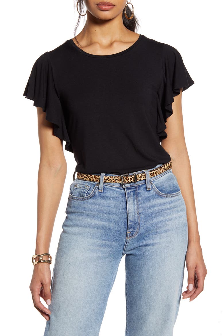 Flutter Sleeve Tee, Main, color, BLACK