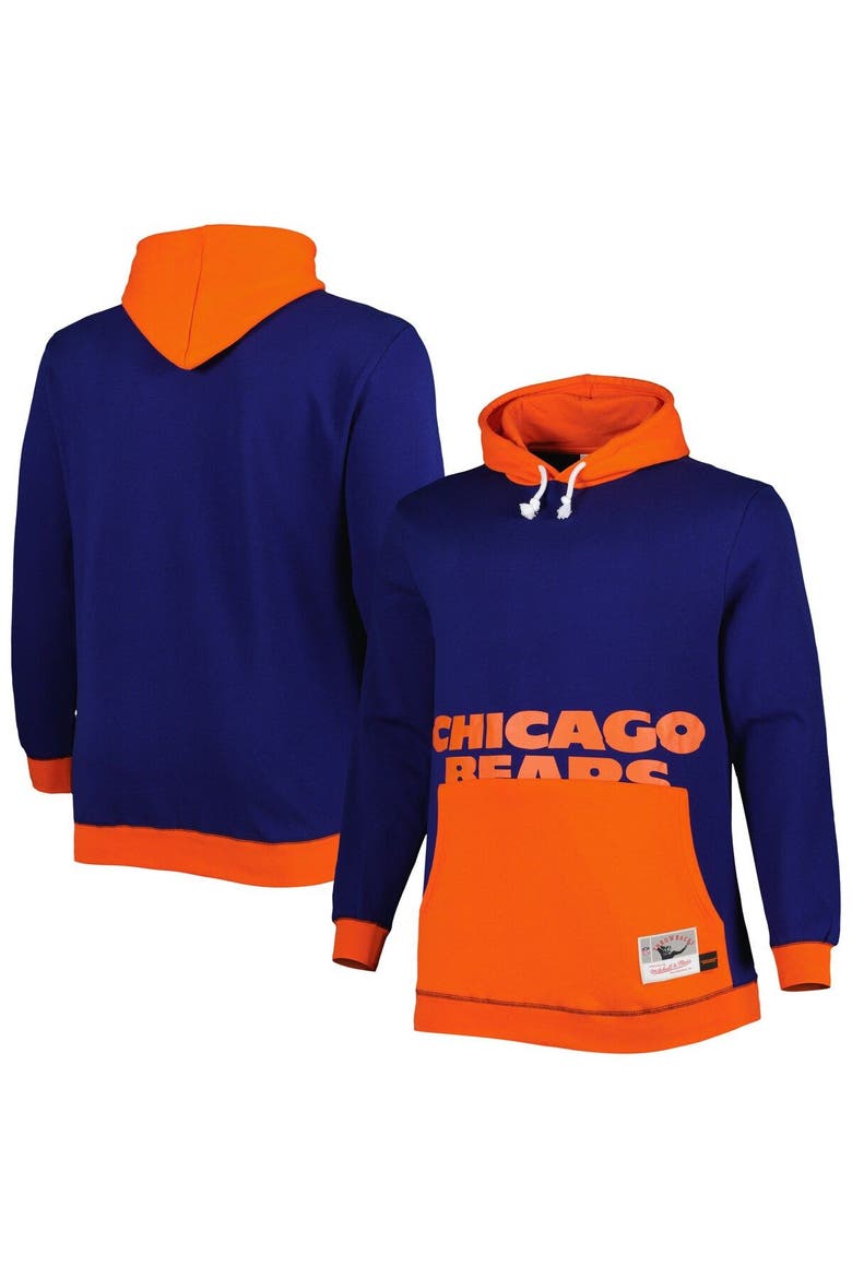 Men's Mitchell & Ness Navy/Orange Chicago Bears Big & Tall Big Face Pullover Hoodie, Main, color, Navy