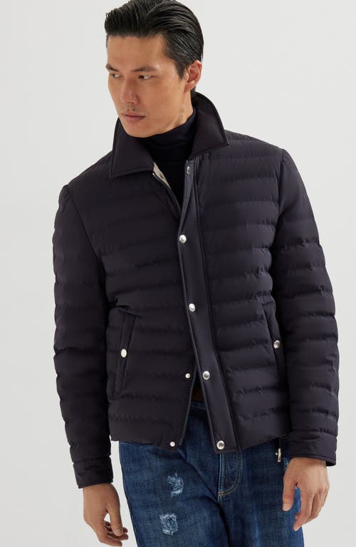 Brunello Cucinelli Quilted Shell Down Shirt Jacket In Blue