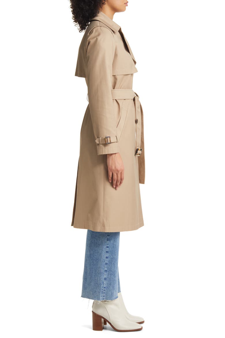Water Repellent Double Face Cotton Blend Trench Coat, Alternate, color, SAND